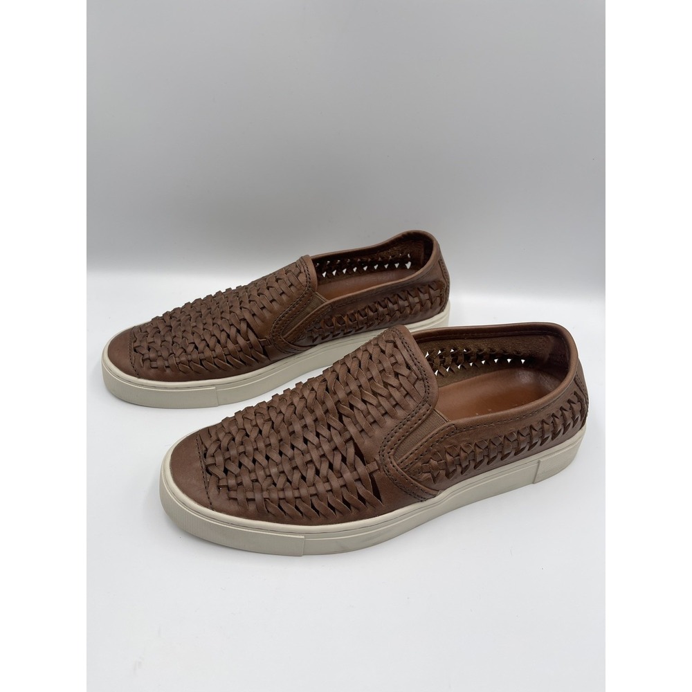 Frye Gabe Woven Braided Leather Loafers Mens 9.5 Tan Brown Slip On Shoes Sneaker